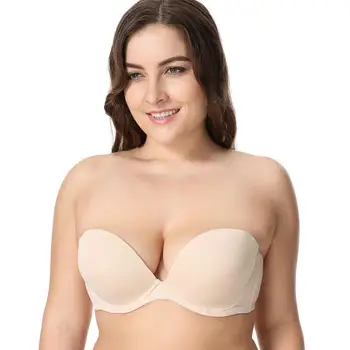

Women Low Cut Strapless Smooth Demi Shell Shape Removable Pad Multiway Bra