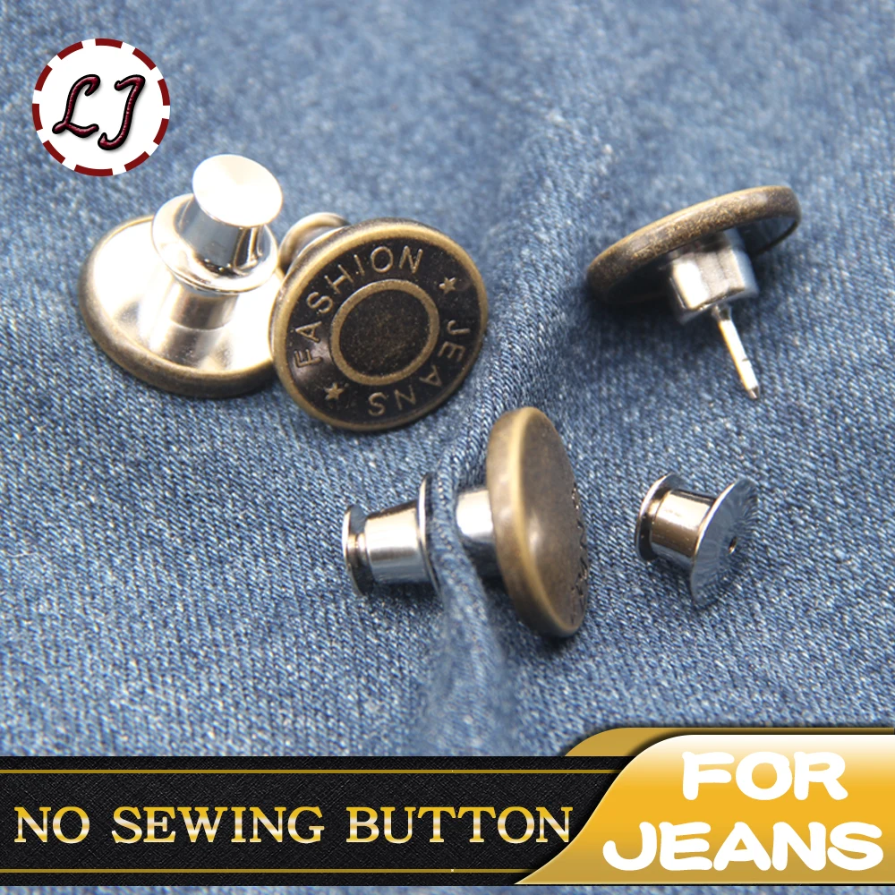 10/2pcs Replacement Jeans Buttons 17mm No-Sew Nailess Removable Metal Jeans  Button Repair Combo Thread Rivets and Screwdrivers - AliExpress