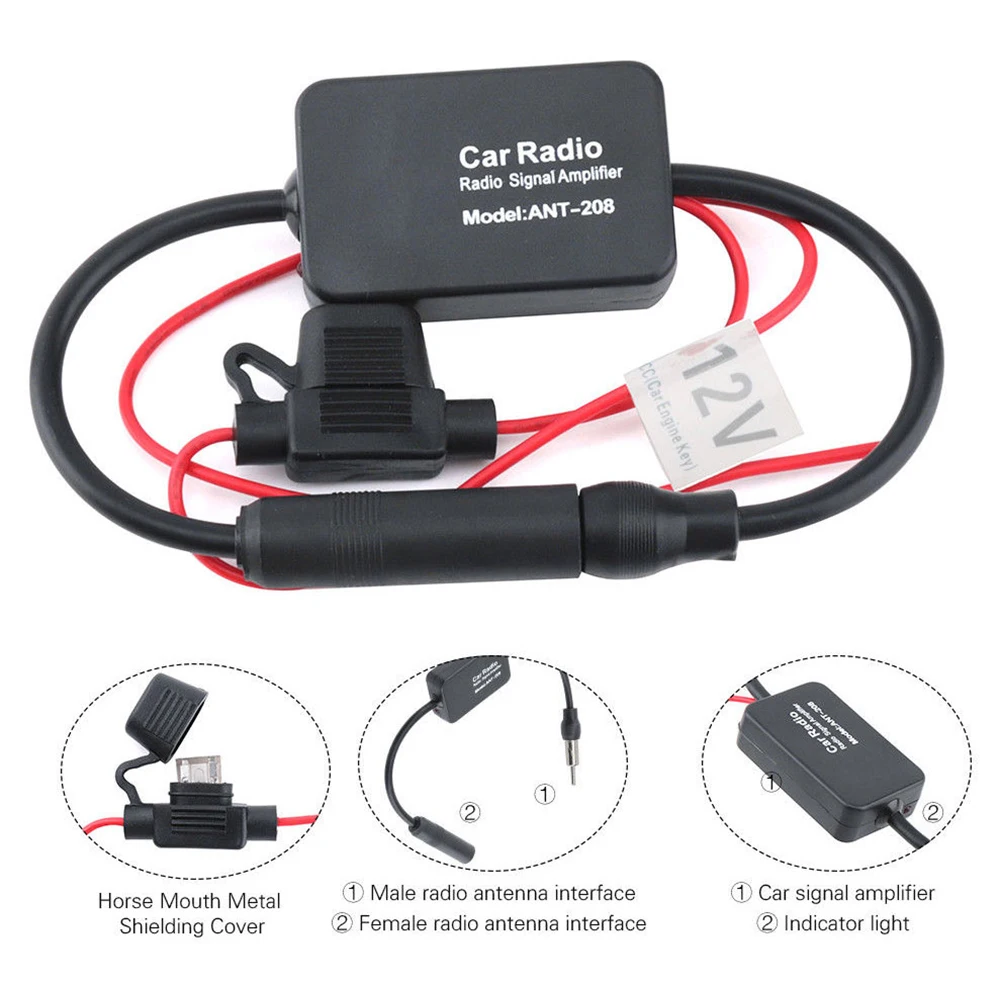 12V 25dB Car FM Radio Antenna Amplifier Booster with Indicator Model ANT-208 Auto Car FM Antenna Amplifier For Car Vehicle Boat