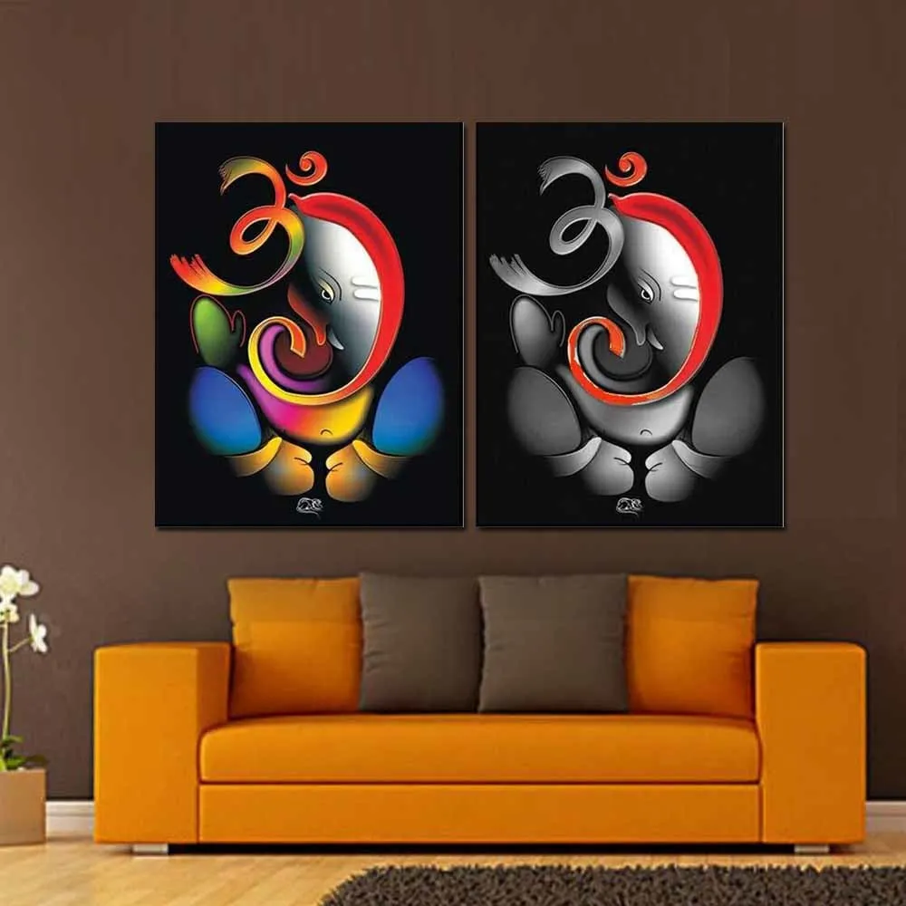 Us 10 66 49 Off 100 Hand Painted Om Ganesha Ganpati Oil Painting On Canvas Abstract Cartoon Oil Painting Wall Art Home Decoration Fine Picture In