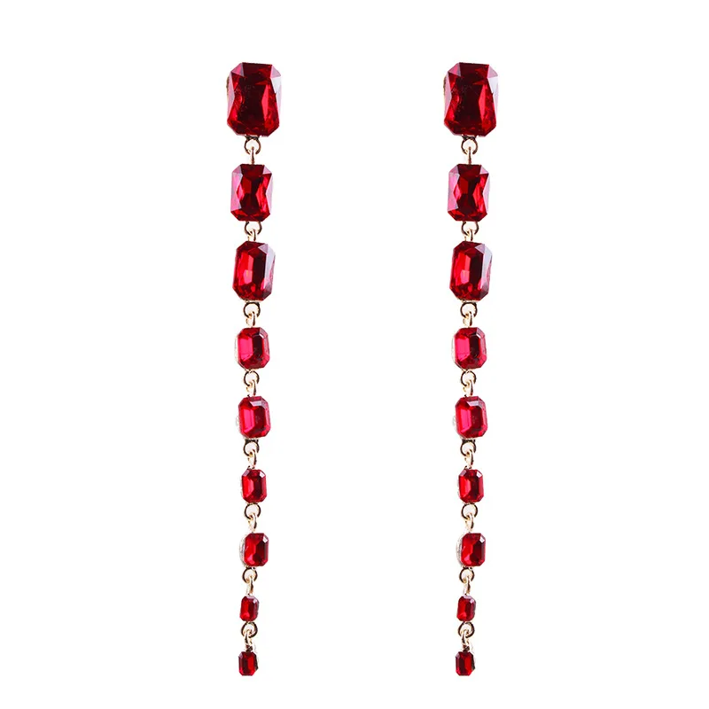 

New Design Fashion Charm square crystal stud earrings Long Shiny rhinestone bride earring jewelry