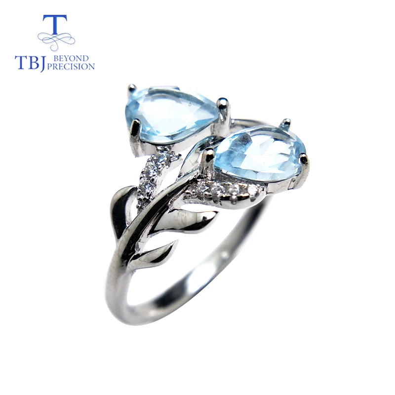 

TBJ,natural sky blue topaz gemstone Feather Fashion rings 925 sterling silver fine jewelry for women best Office wear gift box