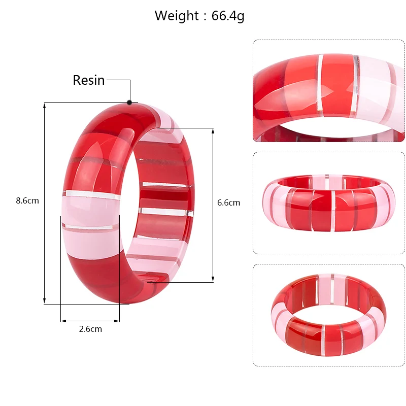 Vintage Acrylic Cuff Fashion Bracelets Bangles for Women Colorful Stripe Resin Wide Bracelet Simple Charm Wedding New Jewelry (1)