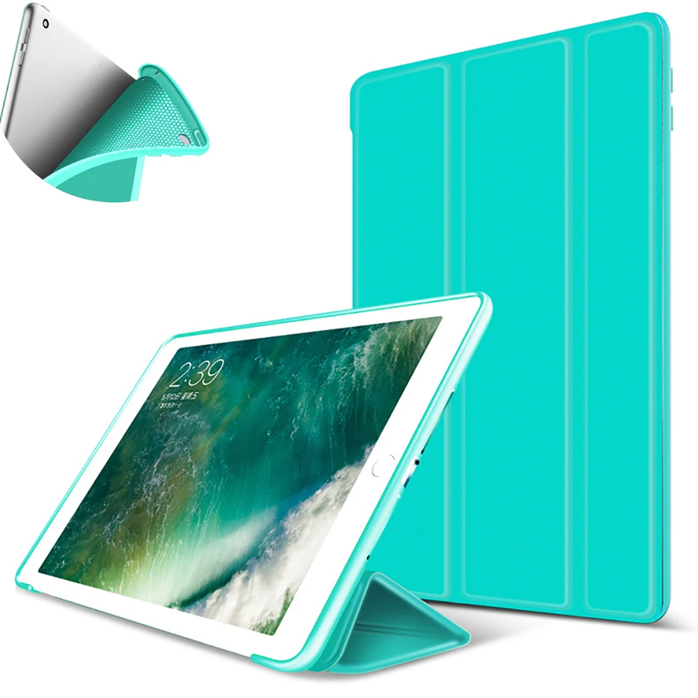 Для iPad Air 1 чехол с силиконовым мягким дном+ умный чехол из искусственной кожи с функцией автоматического сна/пробуждения чехол-подставка для A1474 A1475 A1476 - Цвет: Mint Green