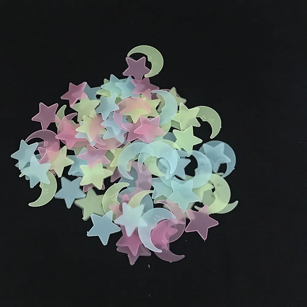 

100PC Kids Bedroom Fluorescent Glow In The Dark Stars Moons Wall Stickers #6