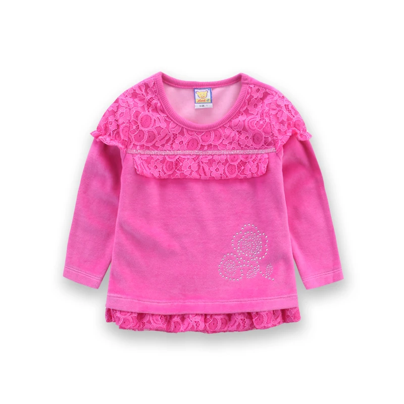 Spring and Autumn Velour Long Sleeve Shirts Girls Lace 3 pcs/lot Blouse Little Q Baby Clothes kids Clothing