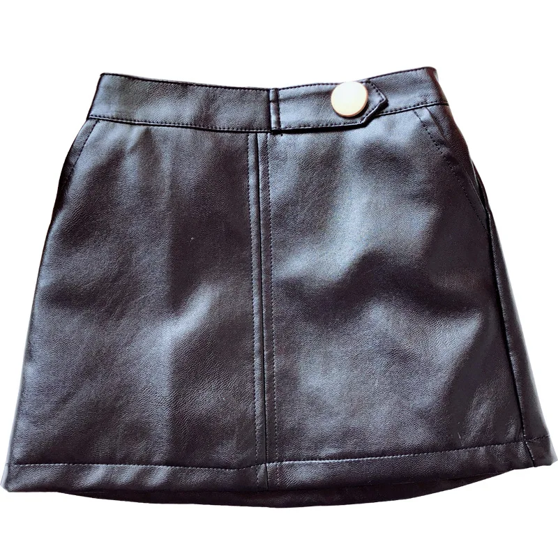 2018 Fall Faux Leather Girl Skirt Toddler Girls Black Skirts Fashion