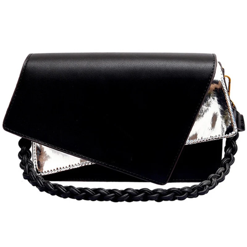 

New Chaogang Style Fashion Women'S Messenger Bag Retro Female Stitching Portable Clutch Bag Knit Shoulder Bag