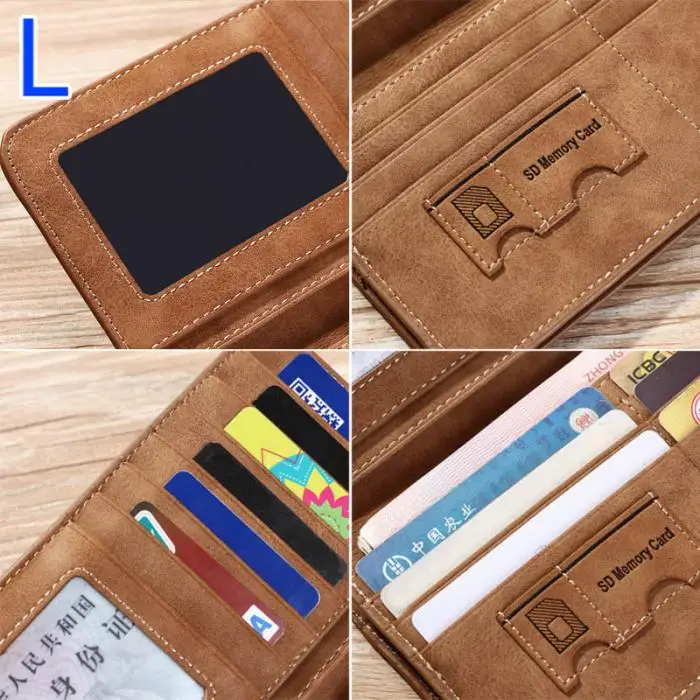 Vintage Men Wallet PU Leather Short/Long Purse Men's Three Folds Card Slots Wallet New