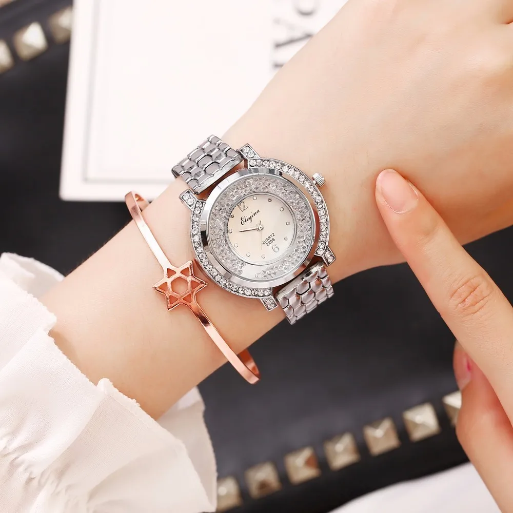 

Hot Fashion Women Crystal Rhinestone Watches Casual Luxury Ladies Stainless Steel Quartz Diamond Watch Clock