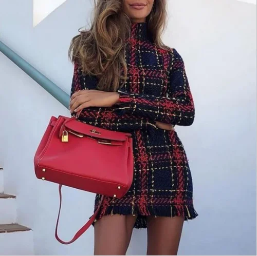 

Womens Red Tartan Print Long Sleeve Swing Skater Dress Plus Size 6-14 UK