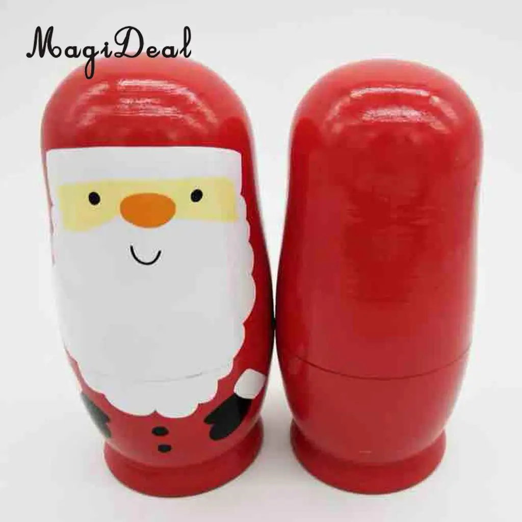 6Pcs Wooden Russian Nesting Dolls Handmade Lovely Toys Cute Santa Claus Matryoshka Cartoon Pattern Dolls Christmas Gifts