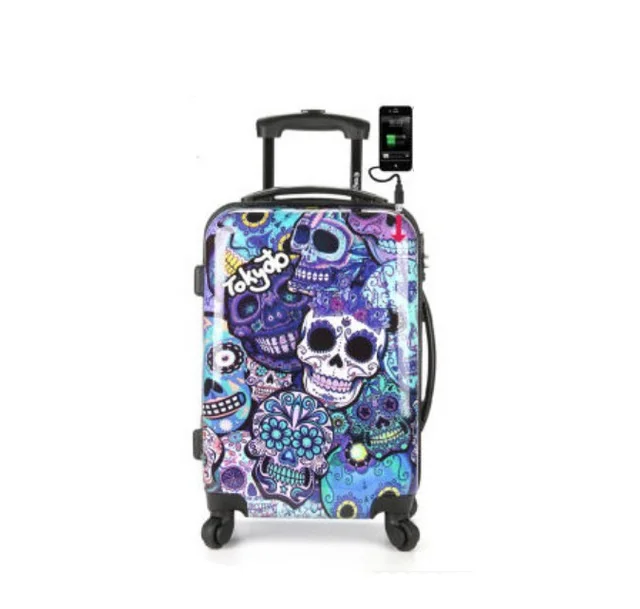 20 inch Skull Luggage Creative Trolley Case Caster Spring Wheel