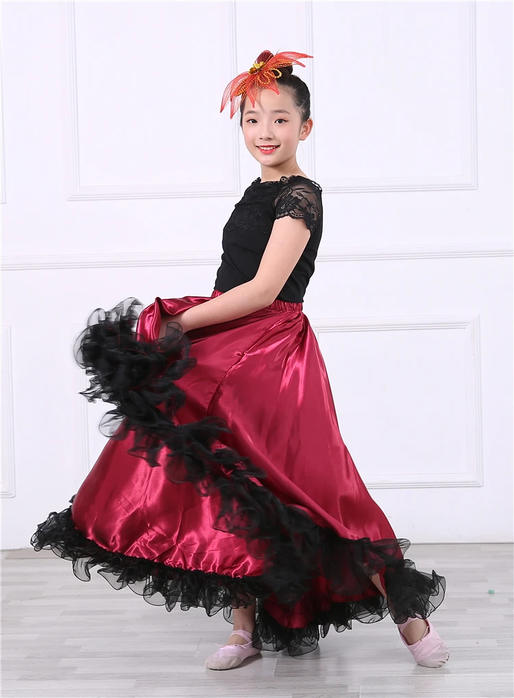 Детский испанский танец юбка юбки фламенко муньекад де фламенко эспаньолас танец Цыганская юбка женщина-540 градусов