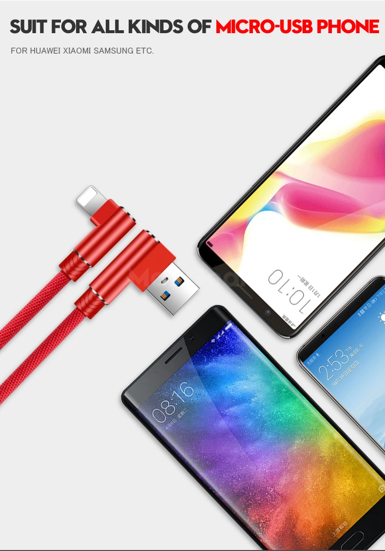 L-образный 1 м 2 м 3 м Micro USB кабель 90 градусов для быстрой зарядки и передачи данных кабель Microusb для samsung Xiaomi Android игровой провод