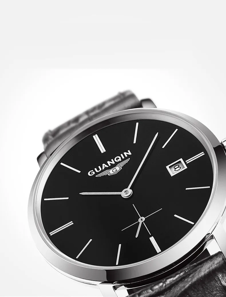  New GUANQIN Men Mechanical Watches 10mm Ultra Thin Leather Watches Luxury Brand Man Watch 30m Waterproof Calendar Wristwatches  (5)