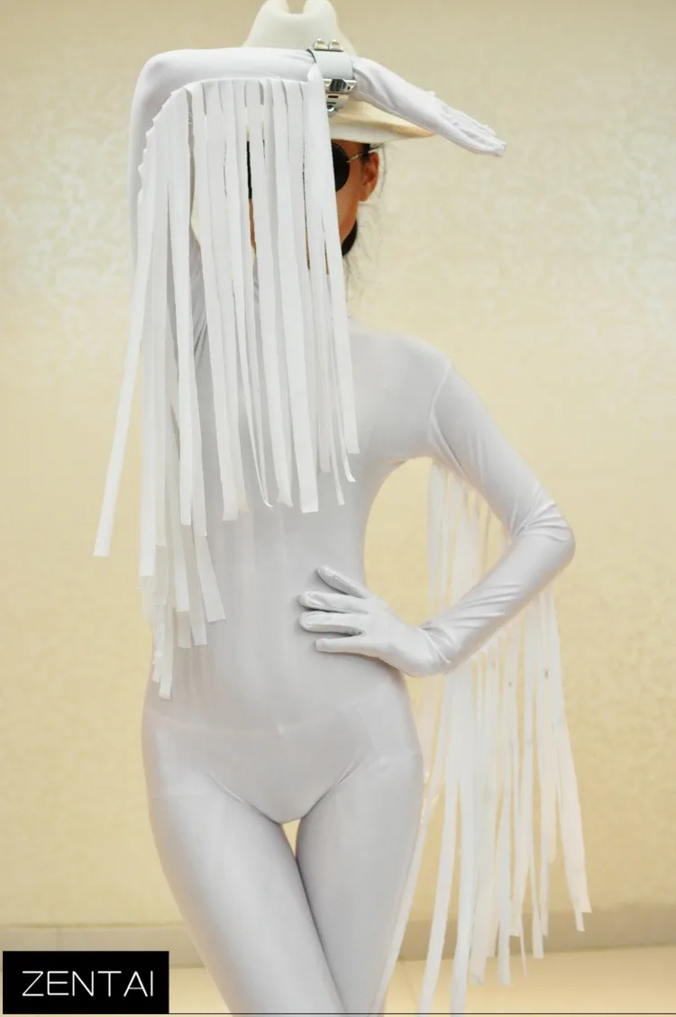 Новые поступления белые модные ковбойский стиль спандекс лайкра колготки мягкие дышащие эластичные кисточки Zentai