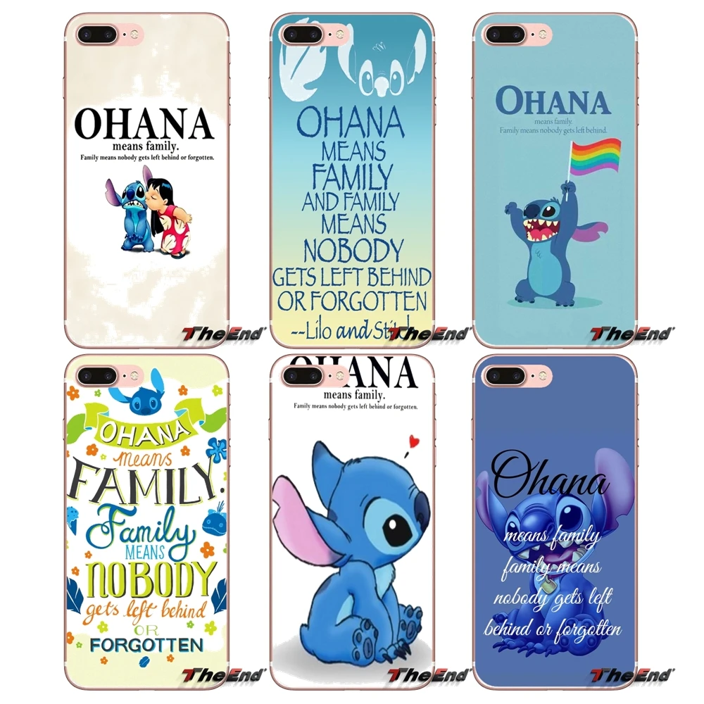 Мягкий чехол для iPhone X 4 4S 5 5S 5C SE 6 6S 7 8 Plus Samsung Galaxy J1 J3 J5 J7 A3 A5 2016 2017 Ohana значит семья Lilo