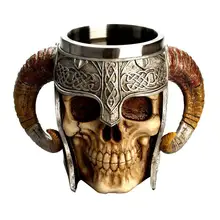 

Stainless Steel Skull Coffee Drinking Cup Resin 3D Skull Tankard for Halloween Bar Party Horror Decor