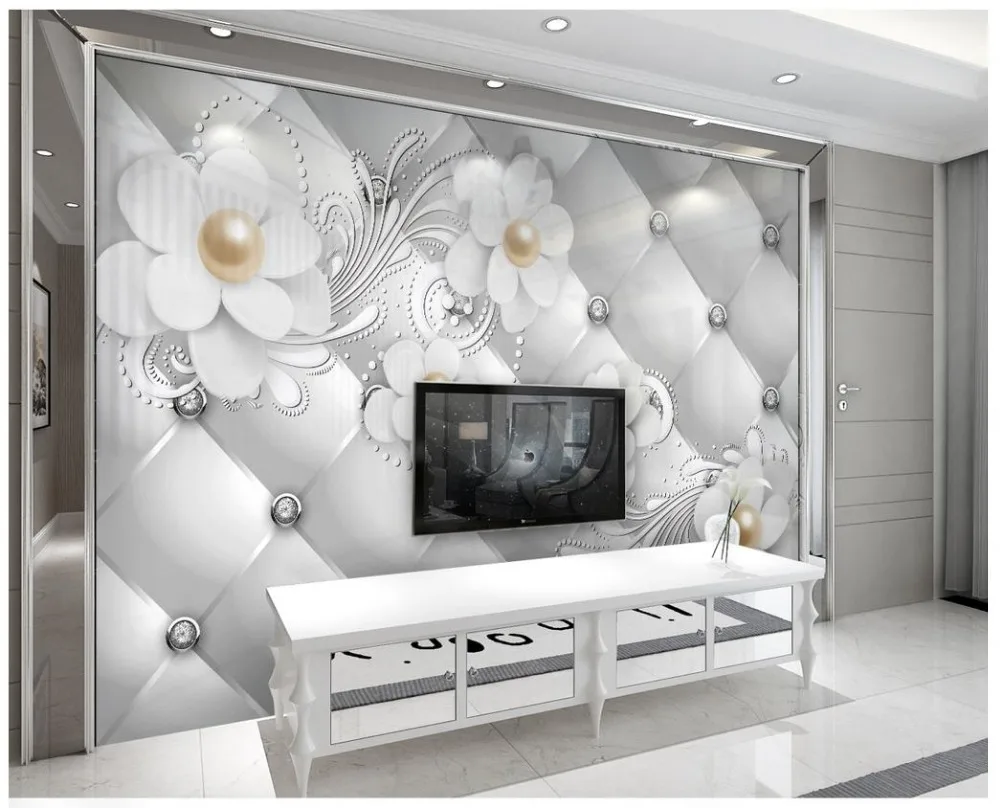 

Custom 3d wallpaper for walls 3 d wall murals Flower wallpaper European 3D Stereo Pearl Flower mural Jewelry TV Wall paper decor