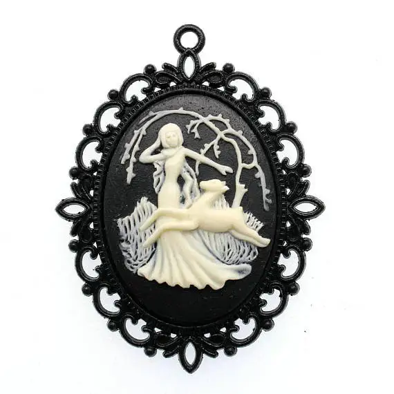 

30x40mm Oval Bezel Cup Cabochon Mountings Pendant Jewelry Findings 2 Colors Black Lady White Girl Silhouette diy pendant