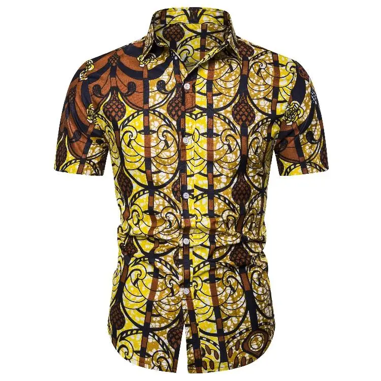 

Casual Men's Shirts Hip hop Fashion Short sleeve Social Shirt for Men National style Summer Blouse Men New
