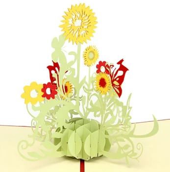 

3pcs/lot 15X15CM Creative 3D greeting card custom Teachers'day card Invitation with envelope Sunflower bonsai handmade