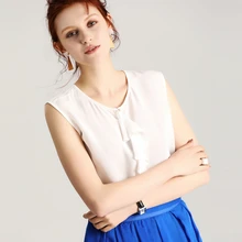 Летний топ из чистого шелка с оборками шелк тутового шелкопряда Женская свободная майка без рукавов футболка M L XL