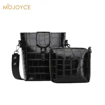 

2pcs/set Solid Color Plaid Shoulder Handbags Clutch Women Top-handle Totes Ladies Shoulder Messenger Bags Simple Style