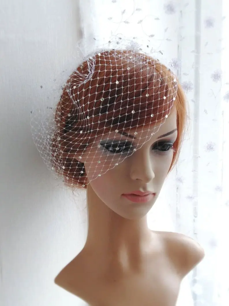 

Bridal Birdcage Veil and Beaded Birdcage Veil, Blusher Birdcage Veil,Short Veil Wedding accessories