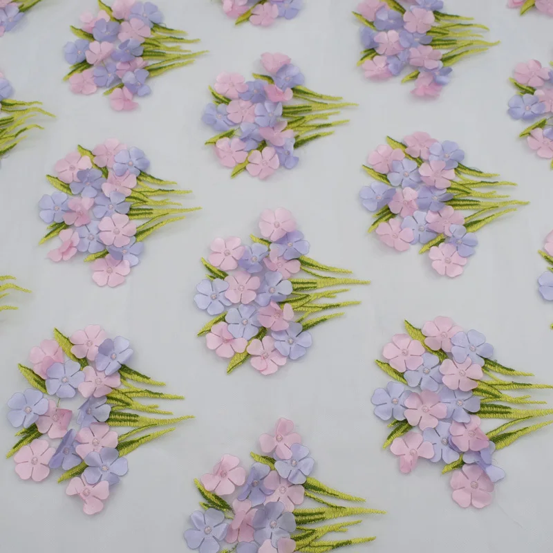 3D Flower Embroidered Lace Fabric For Dress Fashion Tulle Fabric DIY Cloth Tecidos de Patchwork Tissus 2