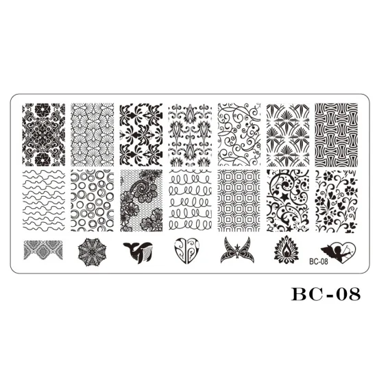 BC08 STZ 1 шт. пластина для стемпинга для нейл-арта шаблон кружева цветок лист Бабочка трафареты печать для ногтей Полировка плесень маникюрные инструменты BC01-20 - Цвет: BC08