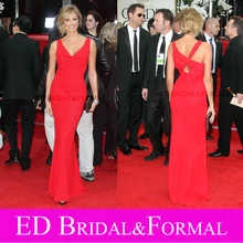 Stacy Keibler Wasserfallausschnitt Chiffon Mermaid Red Ballkleid Abendkleid Golden Globe Awards Roter Teppich-berühmtheit Formale Kleid