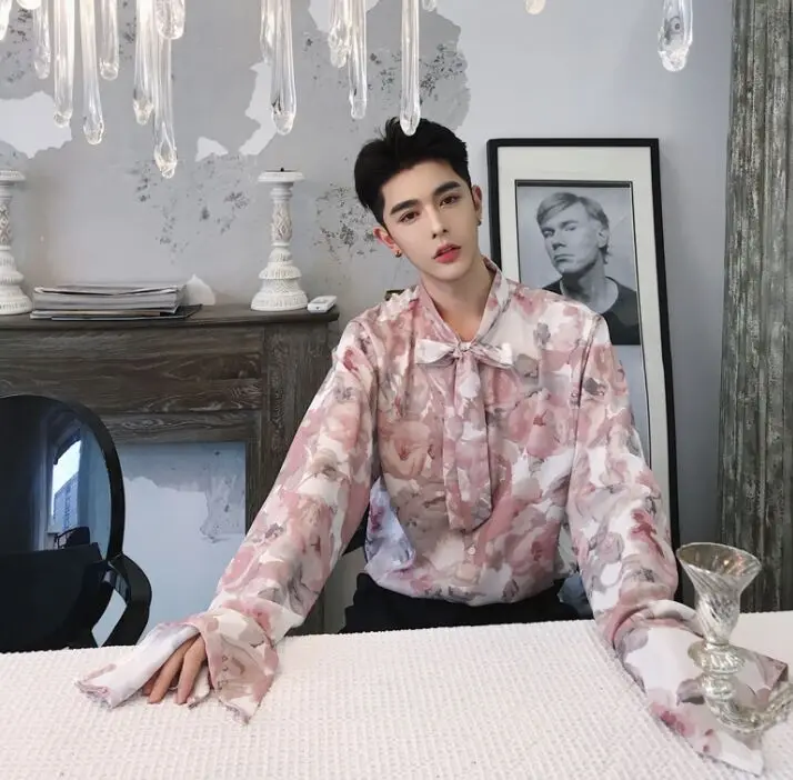 Новая мужская одежда для метросексуальной личности, мужской супер Сказочный галстук-бабочка, изящный кружевной рукав, свободные рубашки для сцены