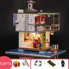 Большой кукольный домик морской праздник домик игрушка diy миниатюрный деревянный кукольный домик набор аксессуары-книги miniaturas para casa de munecas