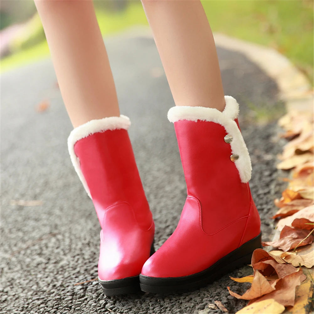 Hot Sale Large Size 34-42 Increasing Heels Mid Calf Boots Women Shoes Woman Slip On Add Fur Warm Winter Boots Woman