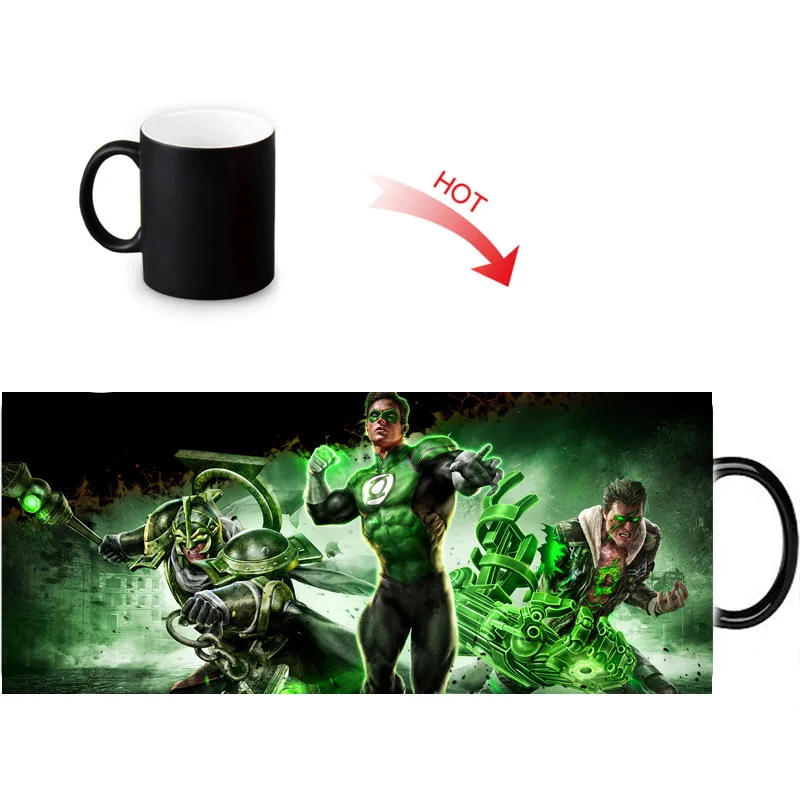 

Green Lantern Magic DIY Morphing Mugs Heat Changing Color Water Milk Coffee Cup Black Transforming White Mug Gift Idea