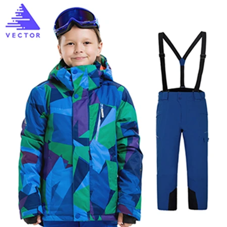 Векторные лыжные костюмы для мальчиков и девочек, теплые водонепроницаемые детские лыжные куртки для сноубординга+ штаны, зимний детский лыжный комплект одежды - Цвет: Boys 15