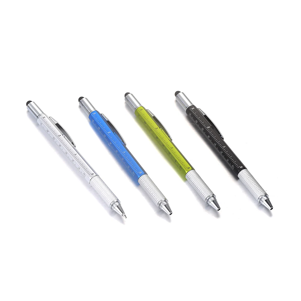 

6 In 1 Multi Function Pen with Flate-head Phillips Screwdriver Spirit Bubble Level & Ruler Touch Pen For Smart-phone Tablet Use