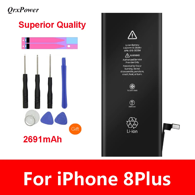 

QrxPower Superior Quality Replacement Li-ion Battery Real Capacity 2691mAh With Tools for iphone 8 plus 0 Cycle 1 year warranty