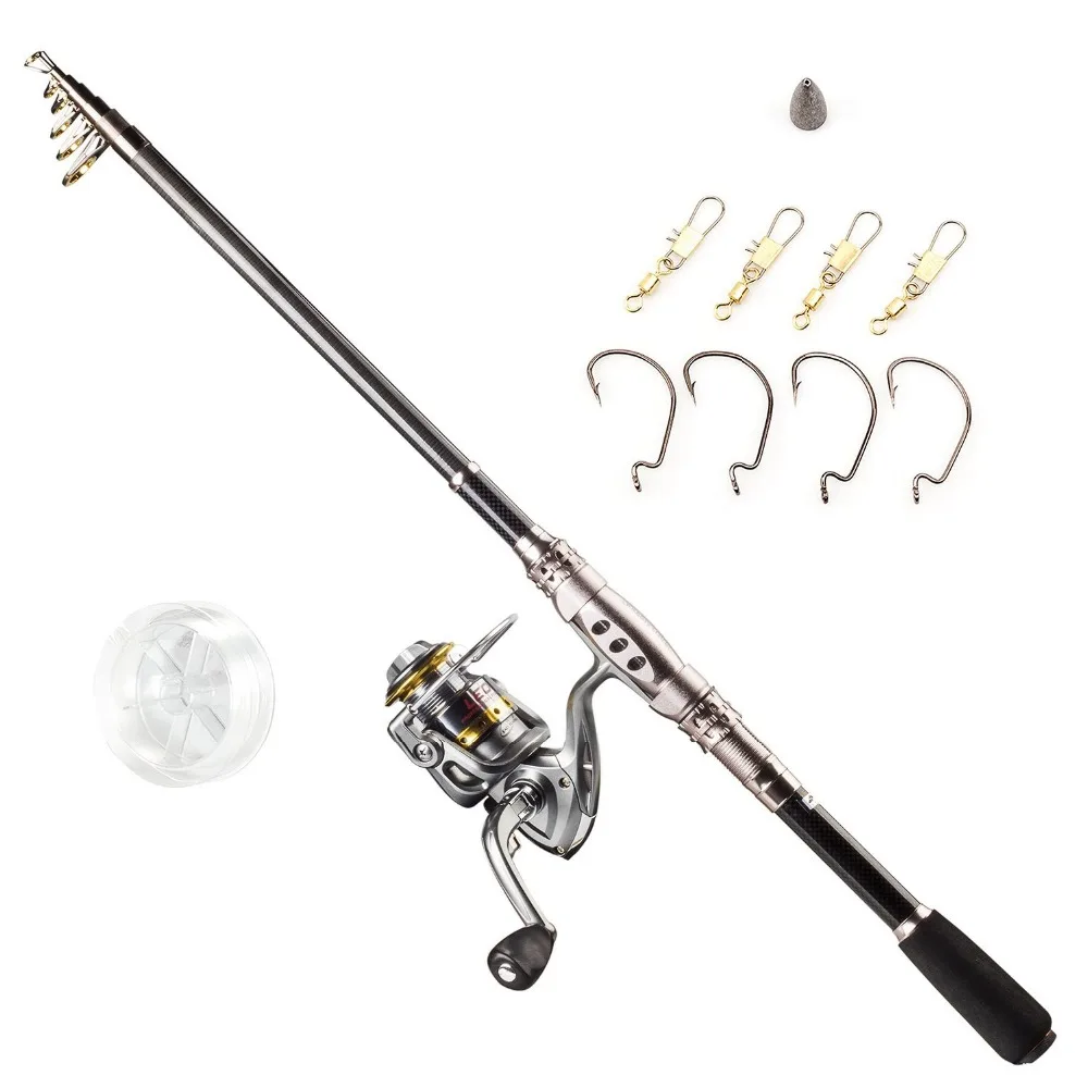 تلسكوبي الغزل وبكرة المجموعات ، صيد السمك كيت-الصيد بكرة والقطب ، خط الصيد و السنانير و برميل ق تلسكوبي الغزل وبكرة المجموعات ، صيد السمك كيت-الصيد بكرة والقطب ، خط الصيد و السنانير و برميل ق