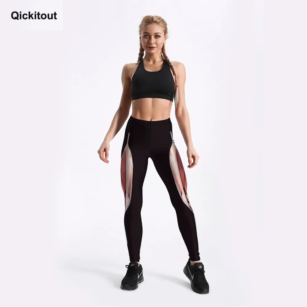 Qickitout, уникальный дизайн, женские леггинсы, разрывающие мышцы, на молнии, с принтом, леггинсы, черные, подходят, на каждый день, новинка, низ, Прямая поставка