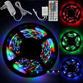 

Hot ! 5M 3528 Waterproof RGB 300 Led SMD For Home Decoration lamp Flexible Light Strip Lamp+44 key IR+12V 2A Power Supply