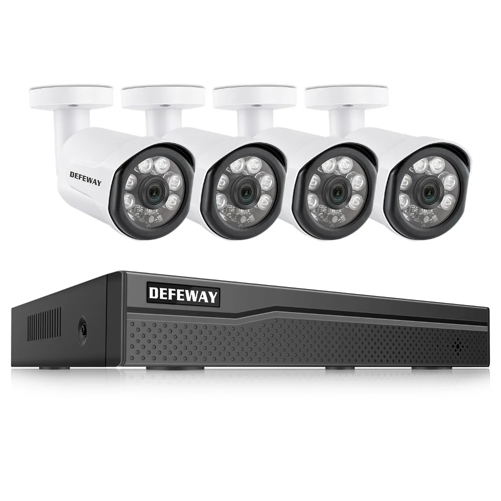 Камера видеонаблюдения DEFEWAY 8 каналов POE HD 1080P HDMI NVR P2P 4 шт. 2 МП IP без HDD|Система