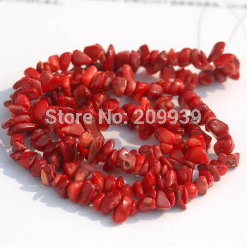 

Hot sell ->@@ N208 natural red coral chips nugget loose beads strand 5pc -Top quality free shipping