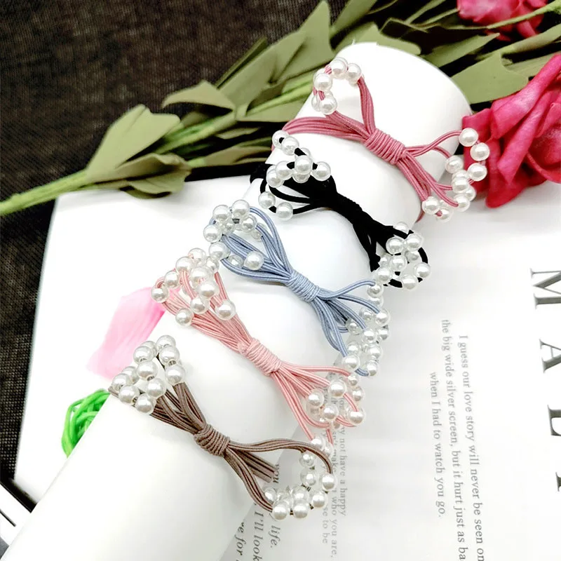 

Candygirl Elastic Pearl Hair Bands Bow Knot Ponytail Holder Hair Scrunchies Ladies Headband Rubber Band Girls Hair Accessories