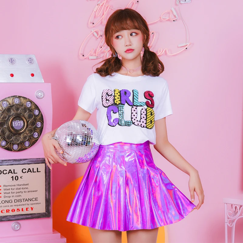 

2018 New Arrival Japan Sweet T-shirt College Wind Rainbow Letter Sequin Joker Short Sleeve T-shirt Tops Women T-Shirts Tee