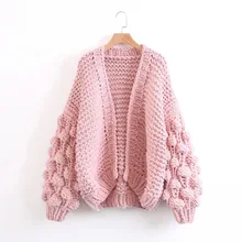 pure manual ball lantern sleeve sweater Long Lantern Sleeve Knitting Cardigan sweater Women Knitted Casual Warm Shawl Sweater lantern sleeve drop shoulder sweater dress