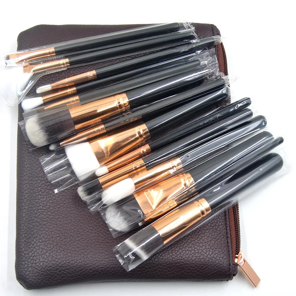 15 pieces Makeup brushes Black Synthetic Hair Powder Foundation blusher