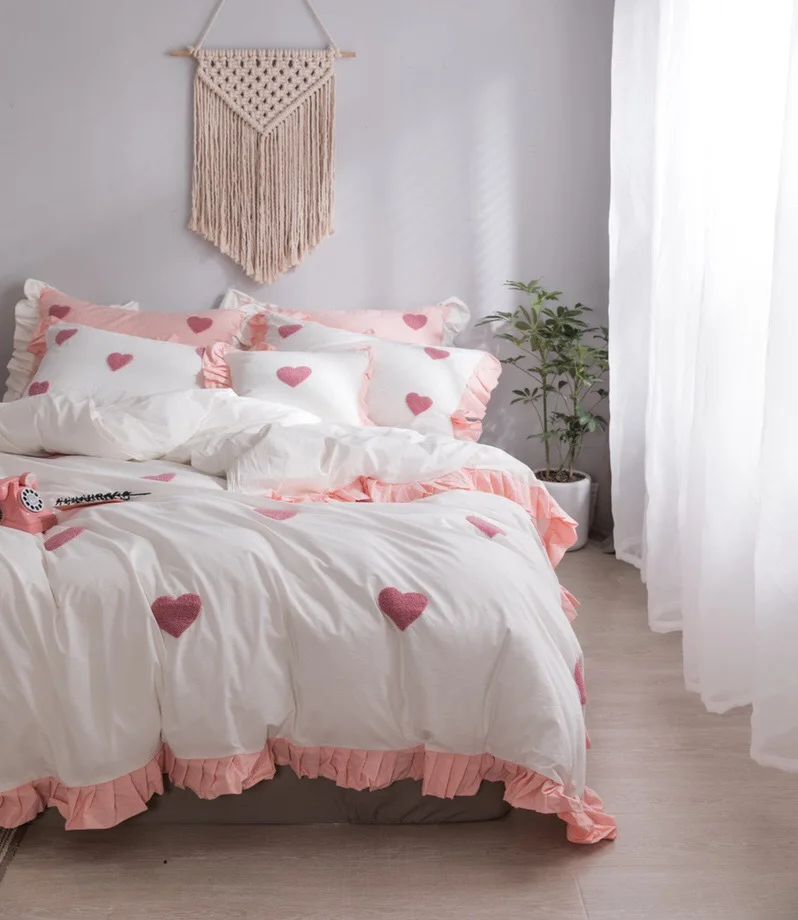 cheap washed cotton bed linen quilt cover princess bedding girls bedding set queen king size 4 pcs set pillowcase sheet bed sets